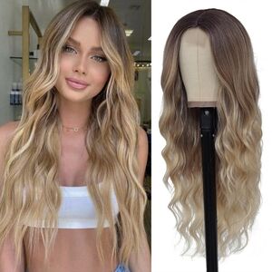 Long‎ Ombre Blonde Wigs for Women 26 inch Long Wavy Middle Part Wig Ombre Blonde